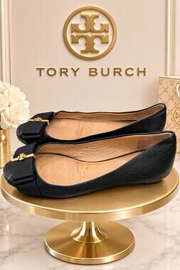 Tory Burch Eddie Ballet Flats Black Leather Bow Women’s 6